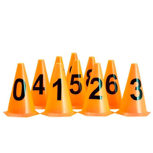 KIT 10 Cones Numerados Laranja - Treino Funcional, Agilidade e Marcação